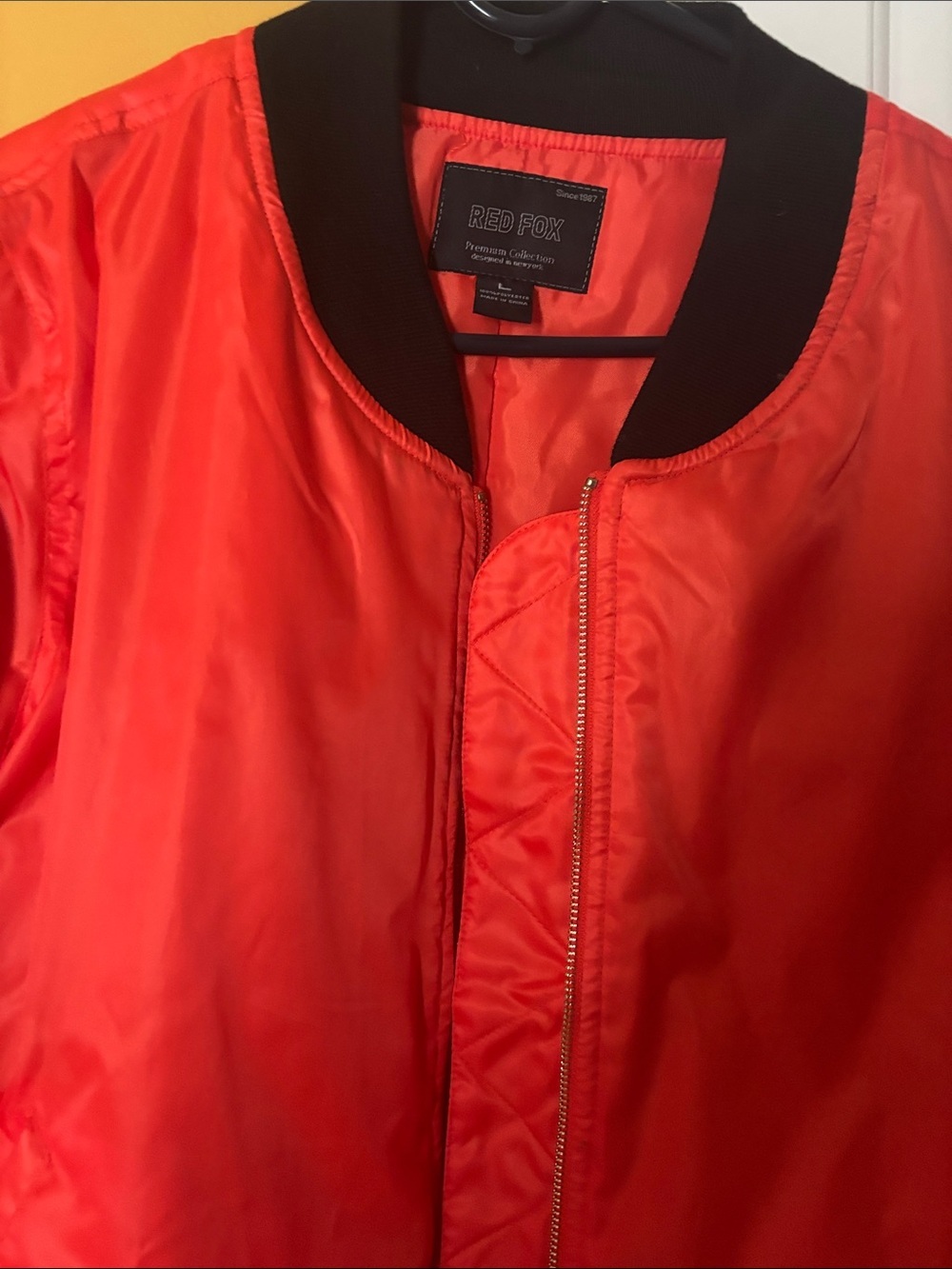 Red Fox Women's Orange Bomber Jacket with Black Collar